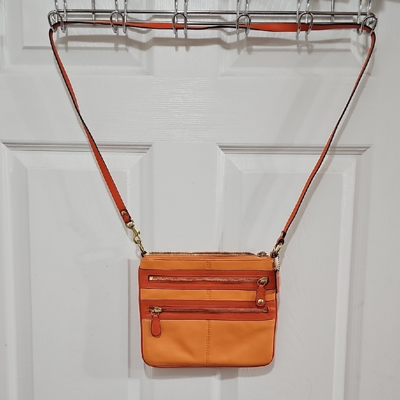 Coach Handbags - Coach Orange Colorblock Double Zipper Crossbody Bag